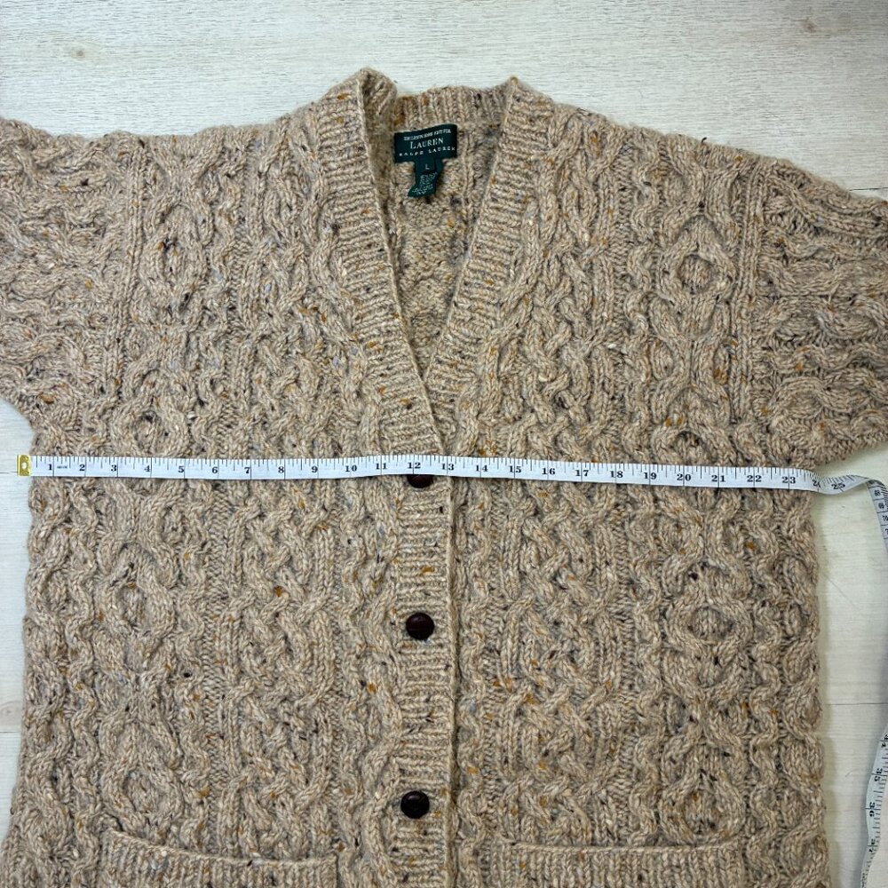Vintage Lauren Ralph Lauren 100% Wool Chunky Cable-Knit Cardigan Size L - Picture 5 of 6